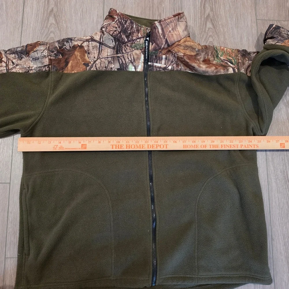 Realtree Mens Fleece Jacket XL Full Zip Camo Olive Green Mock Neck Hunting Coat